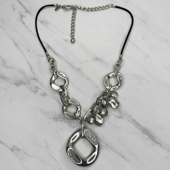 Chico's Rhinestone Love Pendant Silver Tone Necklace ✨ - Picture 8 of 9